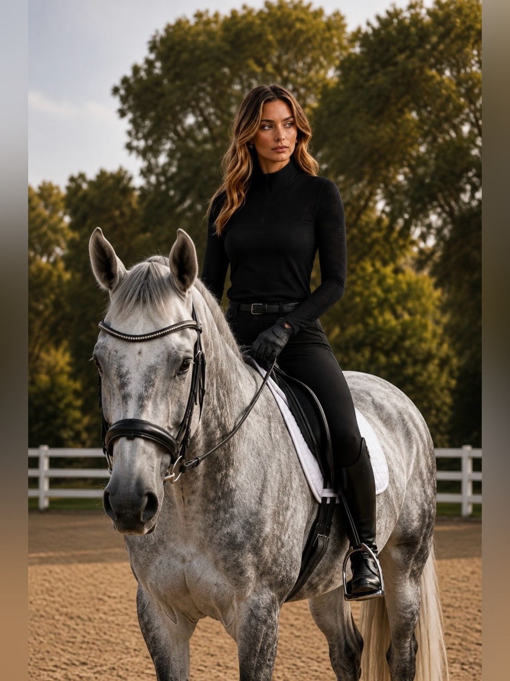 Equestrian Dressage English Black Long Sleeve Summer Spring Riding Shirt - Picture 2 of 6